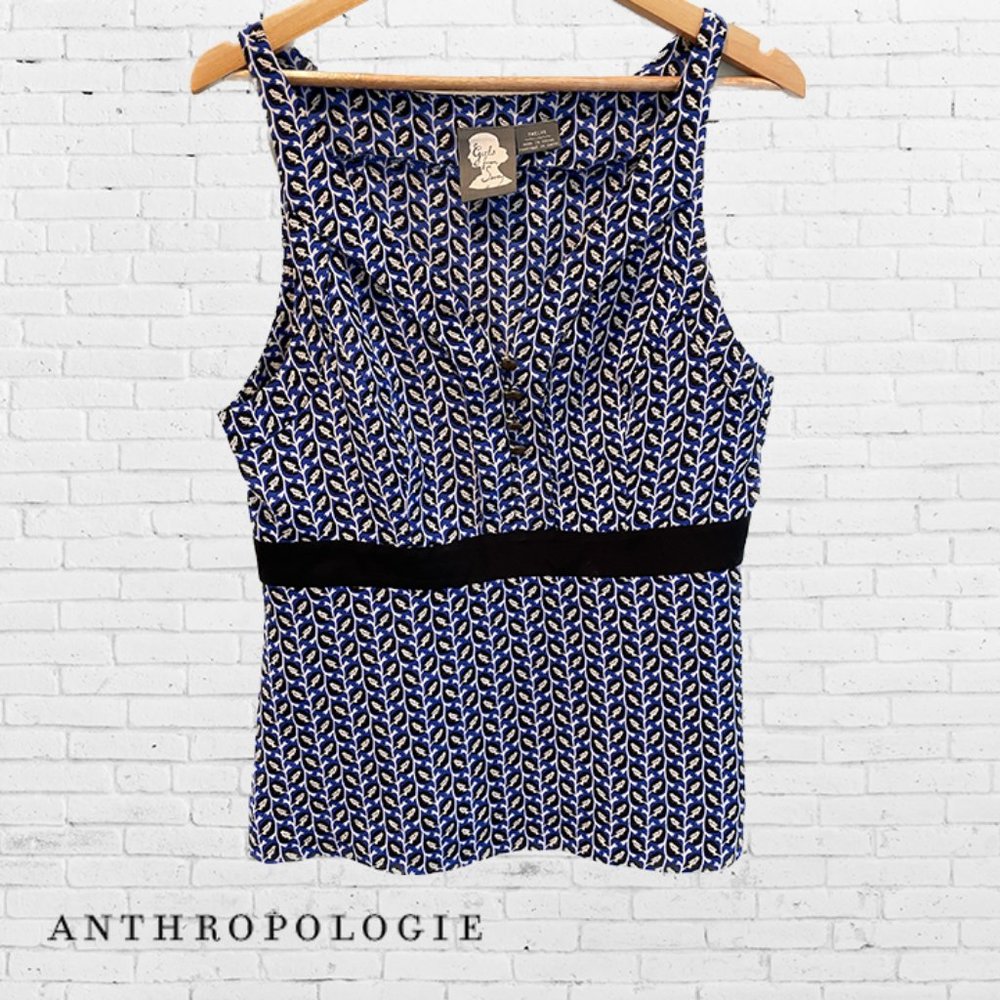 🆕 Anthropologie Silk Sleeveless Bird Print Top | Size 12